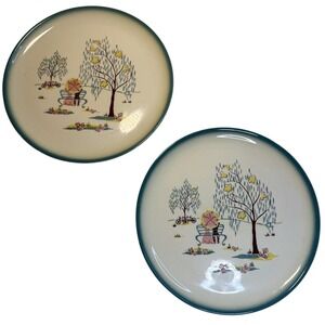 Vtg MCM Brock of California Forever Yours Willow Bench Dinner Plate 11" Lot of 2